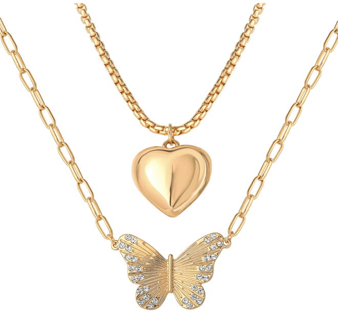 Butterfly and Heart Layered Necklace
