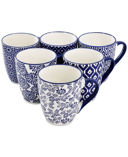 Stoneware Assorted Mugs, Set of 6