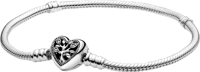 Moments Cubic Zirconia Family Tree Heart Clasp Snake Chain Bracelet