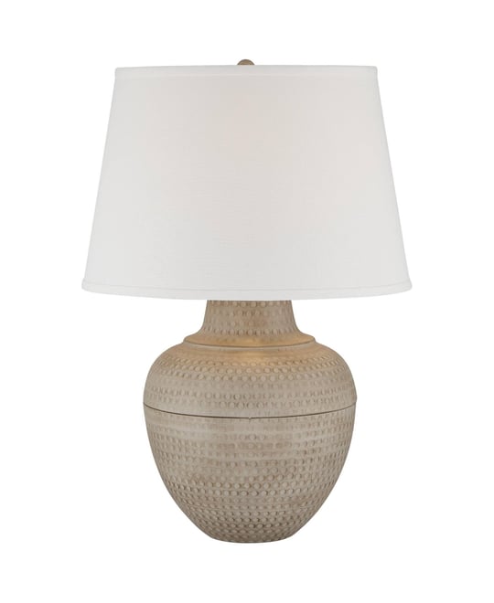 Brighton 27 1/4" Tall Hammered Pot Farmhouse Rustic Modern Table Lamp Beige Finish Metal Single Living Room Bedroom