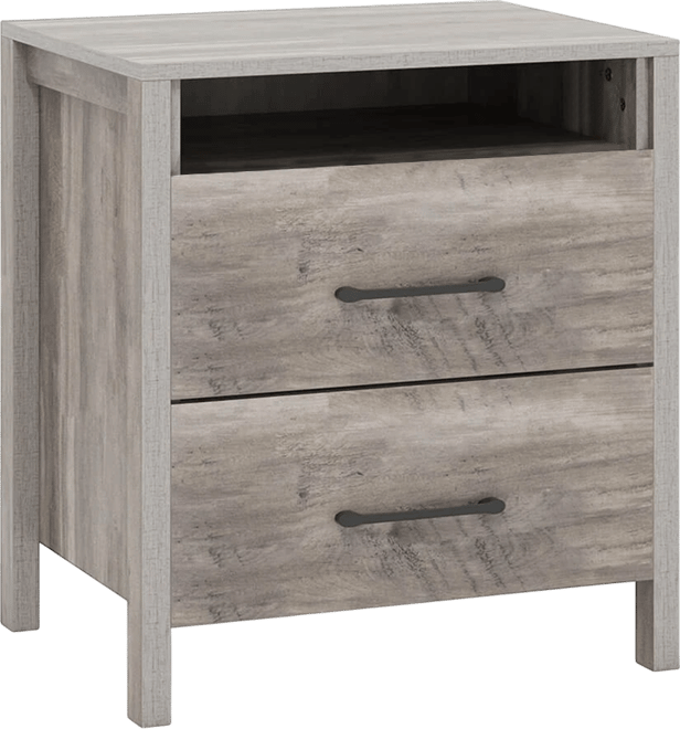 Nightstand w/ 2 Drawers Farmhouse Bed Side Table w/ Open Storage Shelf
