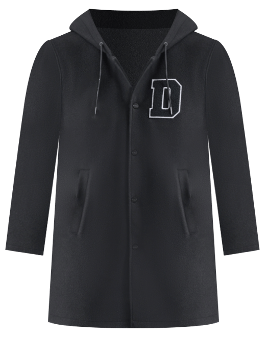 Men's Tufted-Chenille Logo Applique Long Hooded Stadium Coat