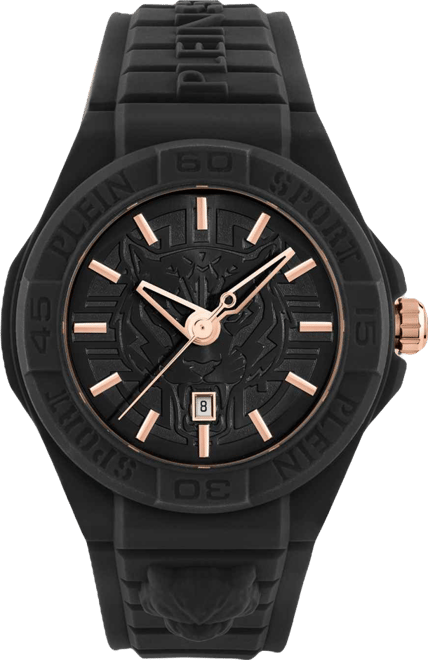 Men's New Fearless 3 Hand Date Quartz Black Silicone Strap 46mm