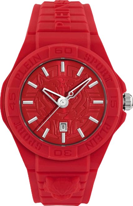 Men's New Fearless 3 Hand Date Quartz Red Silicone Strap 46mm