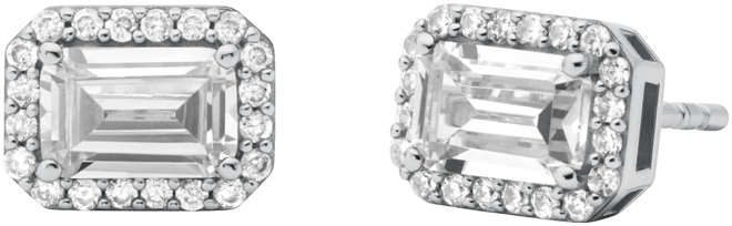 Sterling Silver Emerald Halo Stud Earrings