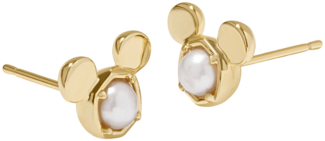 14k Gold-Plated Cultured Freshwater Pearl Mickey Mouse Stud Earrings