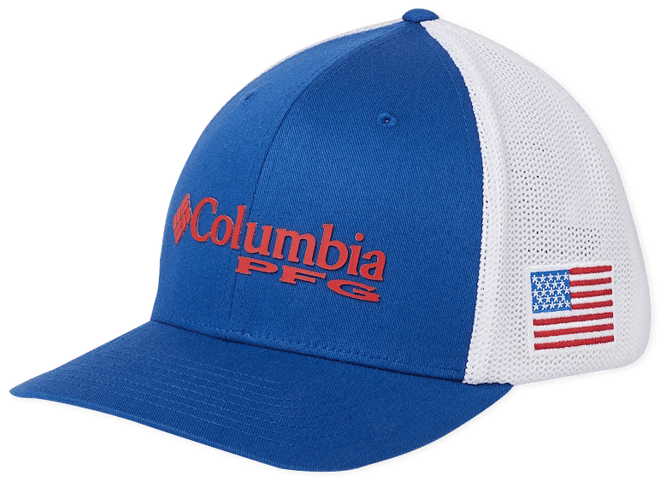 Columbia Mens Flag FlexFit Mesh High Crown Hat Nwt