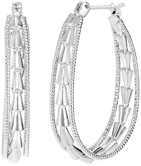 Signature Silver Plated Three Ring Oval Hoop Earrings
