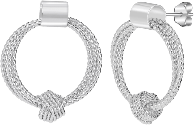 Signature 1 In Silver Plated Knot Twist Hoop Earrings