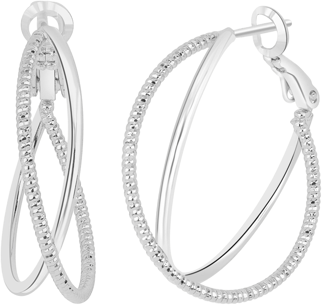 Signature 1 In Silver Tone Double Twist Hoop Earrings