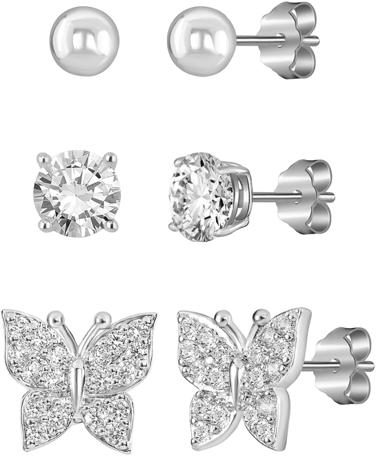 Signature 3 Pk Butterfly Stud Earrings