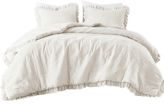 Phoebe Diamond Quilted Ruffle Edge 3-Pc. Comforter Set, Full/Queen