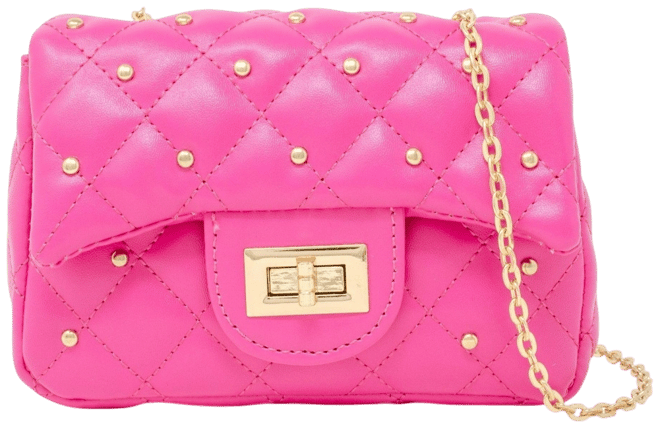 Girls Classic Quilted Stud Handbag, Hot Pink