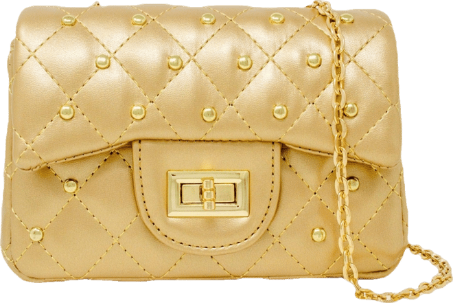 Girls Classic Quilted Stud Handbag, Gold
