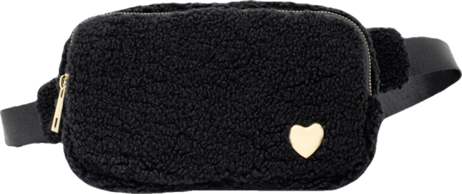 Girls Fuzzy Belt Bag with Heart for Kids, Black
