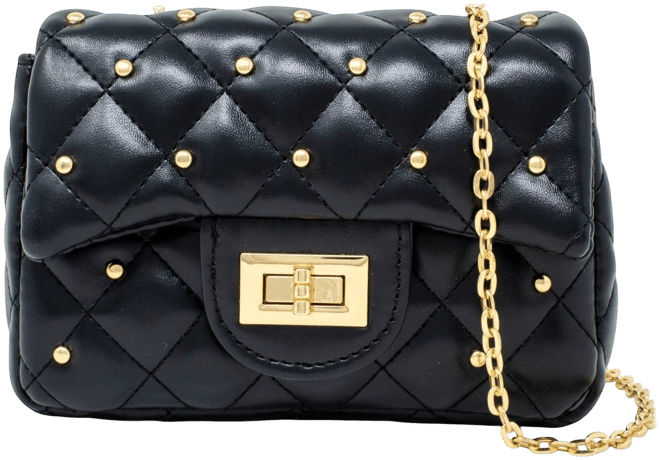 Girls Classic Quilted Stud Handbag, Black