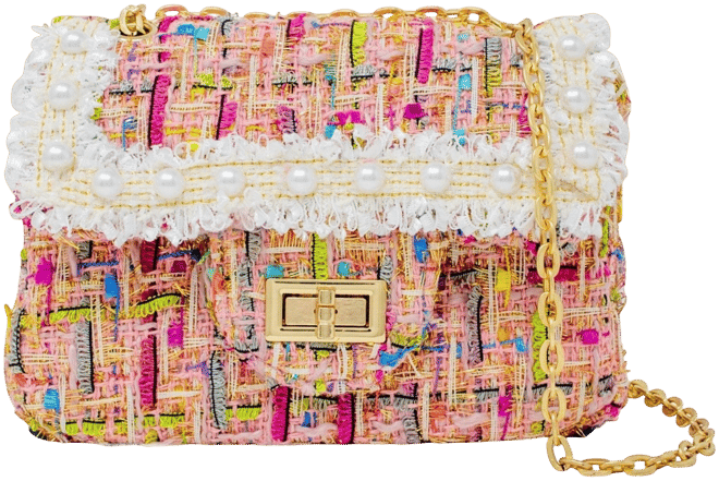 Girls Classic Tweed Handbag, Pink