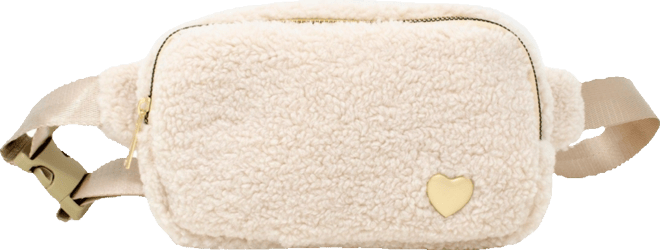 Girls Fuzzy Belt Bag with Heart for Kids, Beige