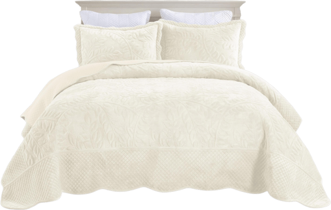 3 Pc Luxury Velvet Oversized Embroidery Soft and Plush Quilt Set King