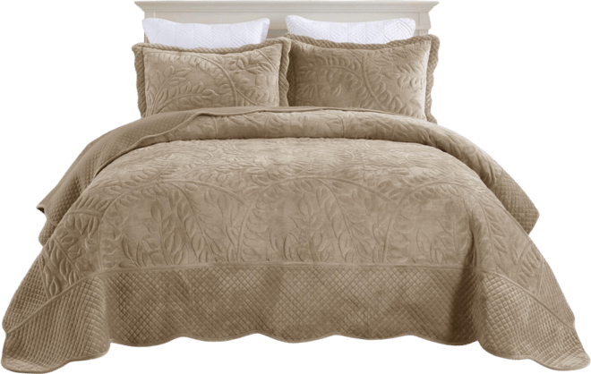 3 Pc Luxury Velvet Oversized Embroidery Soft and Plush Quilt Set King