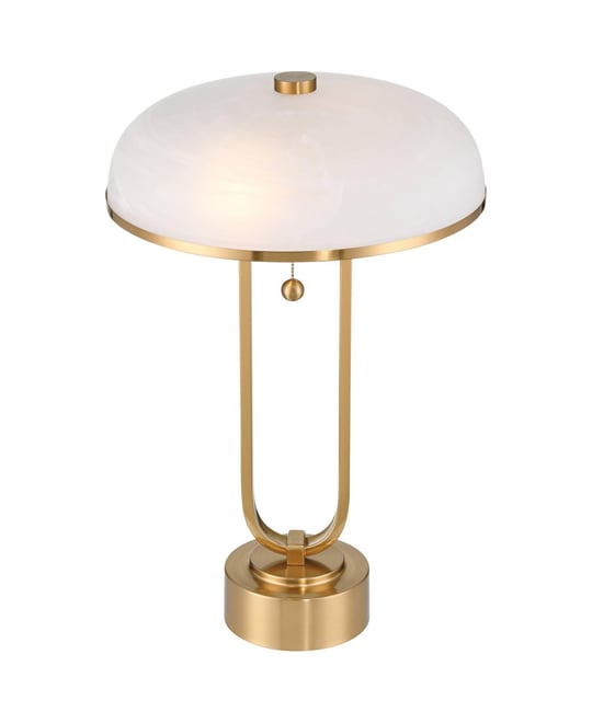Ramses 25 1/2" High Modern Table Lamp Usb Port Ac Power Outlet Pull Chain Gold Metal Single White Alabaster Dome Shade Living Room Charging Bedroom Be