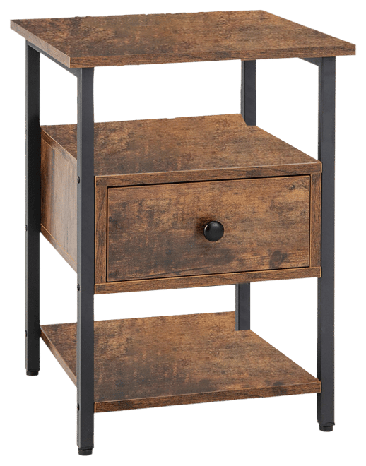 Nightstand Bedside Sofa End Table w/ Charging Station Open Shelves & Drawer