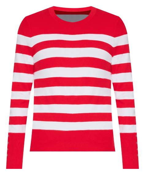 Women's Crewneck Stripe Sweater with Button Sleeve