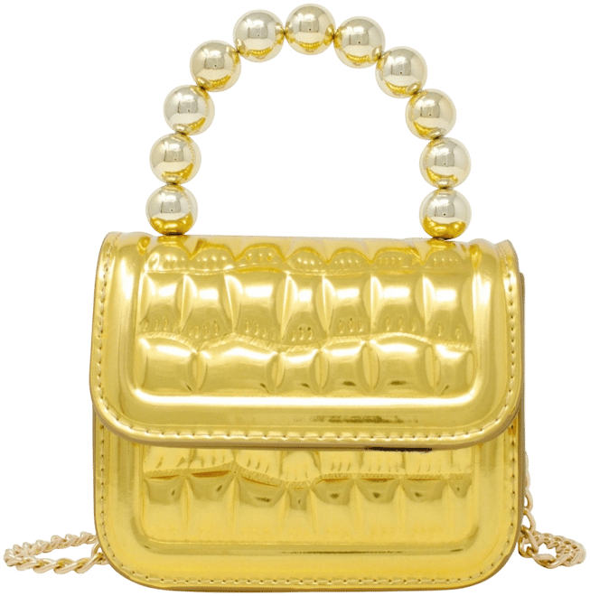 Girls Mini Glam Quilted Pearl Handle Purse, Gold