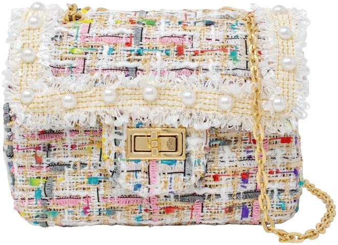 Girls Classic Tweed Handbag, White
