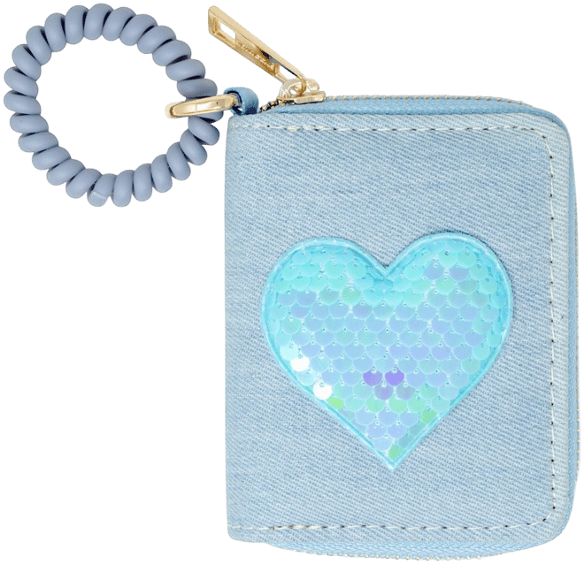 Girls Sequin Heart Spiral Strap Wallet, Blue