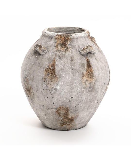Mottled Brown and White Terracotta 12-Inch Tall Indoor and Outdoor Jug Vase with Handles
