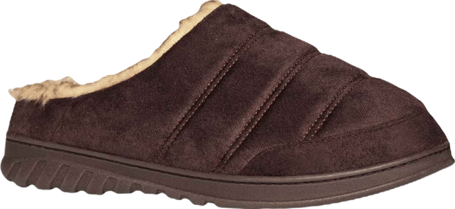 Men's Microsuede Puffer Clog with Tipped Shearling Faux Fur Lining Indoor-Outdoor Sole Slipper