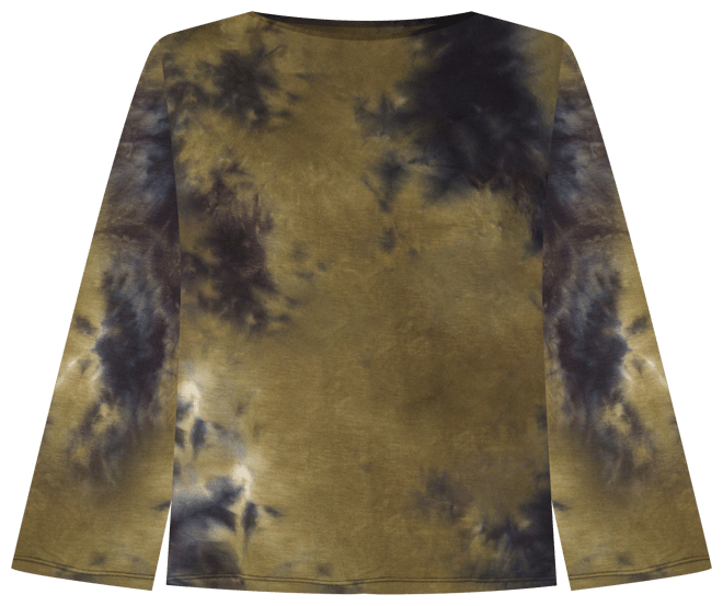 Women's Green Tie Dye Batwing Sleeve Relaxed Fit Top