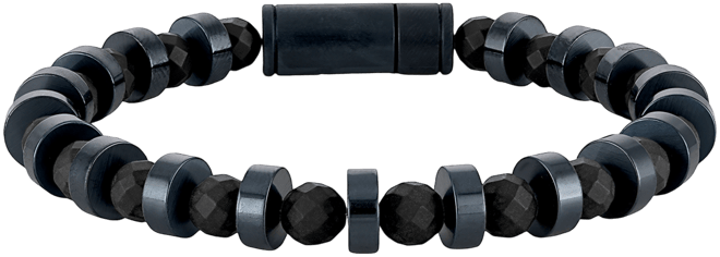 Black Onyx & Blue-Tone Stainless Steel Bracelet