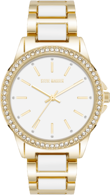 Women's Signature White Enamel and Gold-Tone Alloy Metal Bracelet Watch, 36mm