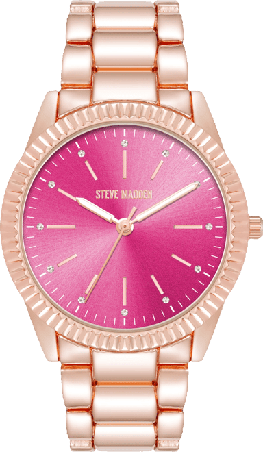Steve Madden Women's Coin Edge Hot Pink and Rose Gold-Tone Alloy