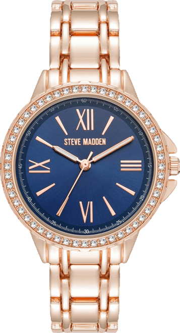 Women's Charming Navy and Rose Gold-Tone Alloy Metal Bracelet Watch, 38mm