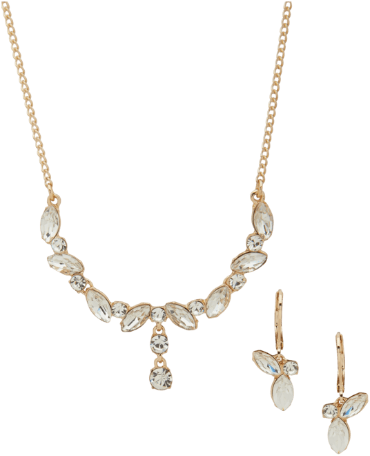 Gold-Tone Mixed Crystal Lariat Necklace & Drop Earrings Set
