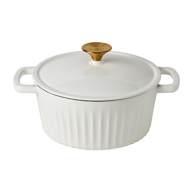 Smith & Clark Cast Iron Fluted Dutch Oven, Color: Cream Solid