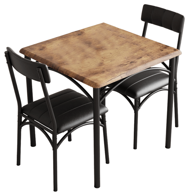Dining Table Set, Kitchen Table and Chairs for 2, with 2 Upholstered Chairs, 3 Piece Dining Table Set,Brown