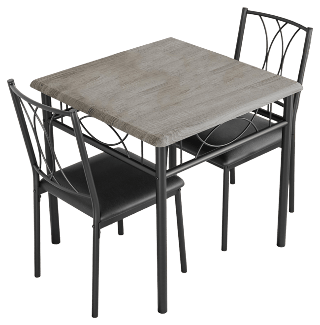 Dining Table Set for 2, Kitchen Table and Chairs, Square Dining Room Table Set , 3 Piece Dining Table Set , Rustic Grey
