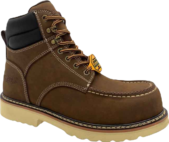 Men's 6" Brown Leather Defined Heel Cap Toe Work Boot