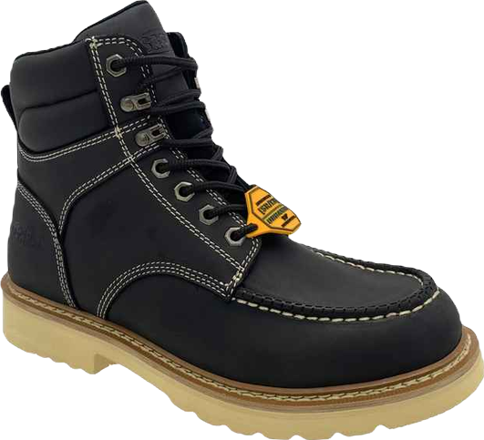 Men's 6" Black Leather Defined Heel Cap Toe Work Boot