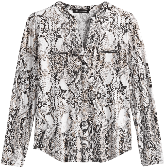 Petite Printed Zip-Pocket Long-Sleeve Top, Created for Macy's