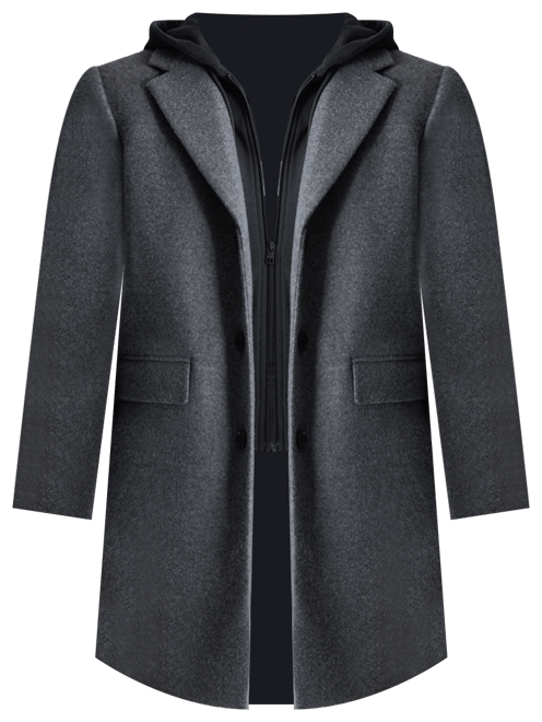 Men's Removable Hood Notch-Lapel Coat