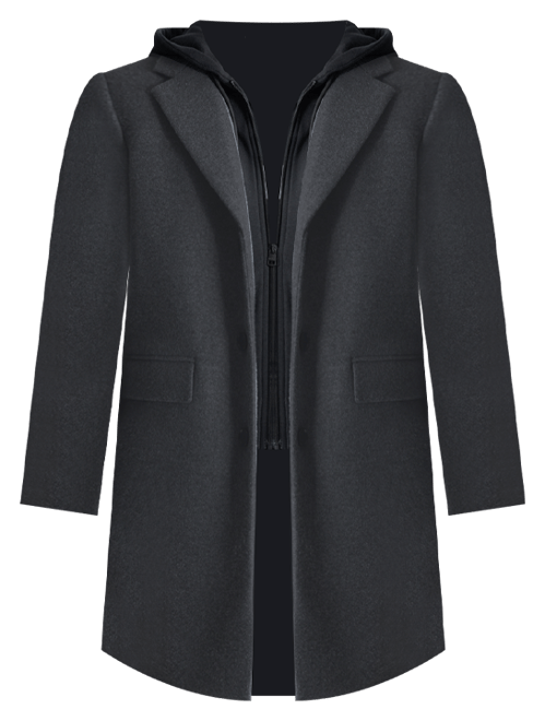 Men's Removable Hood Notch-Lapel Coat