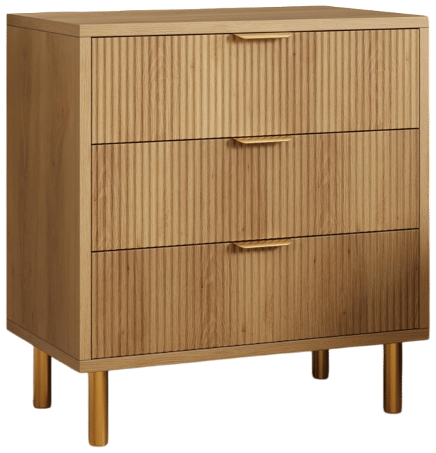 Natural Dresser, Modern 3 Drawer Dresser for Bedroom with Gold Handle and Large Drawer
