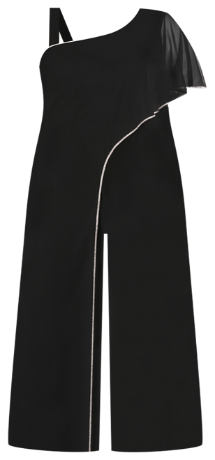 Plus Size Asymmetric-Neck Overlay Jumpsuit