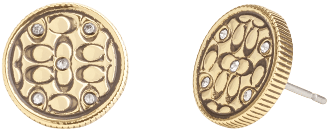Faux Stone Signature Quilted Coin Stud Earrings