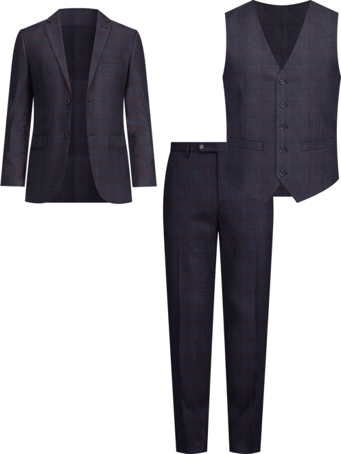 Men's 3 Piece Slim Fit Tailored Check Suit
